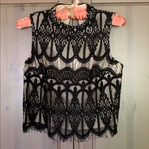 Black and Nude Lace Crop Top